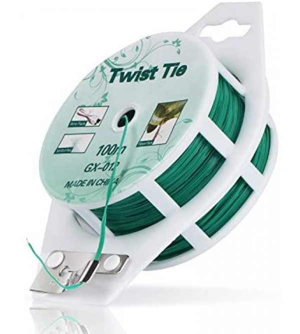 YDSL 328ft (100m) Twist Ties，Green Coated Garden Plant Ties with Cutter for Gardening and Office Organization, Home